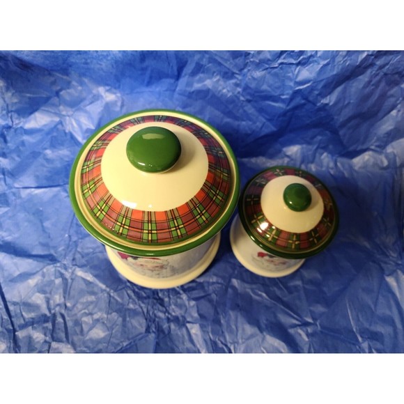 Cracker Barrel "Christmas in The Woods" Set of 2 Canisters/Jars Ivory Santa - Picture 3 of 4